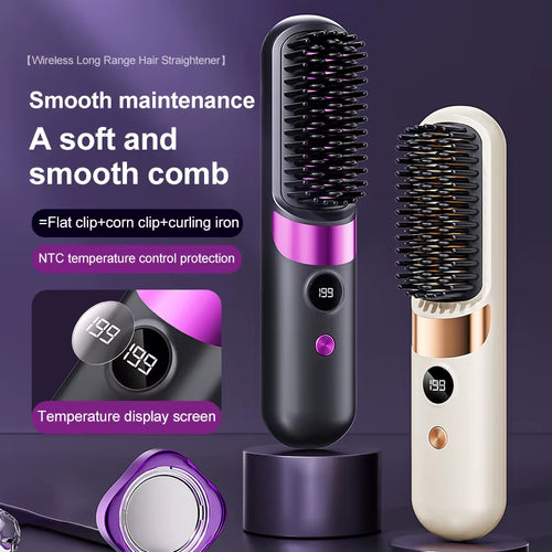 Portable Cordless Hair Straightener Brush