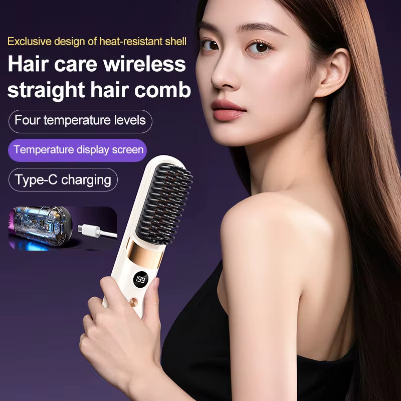 Portable Cordless Hair Straightener Brush