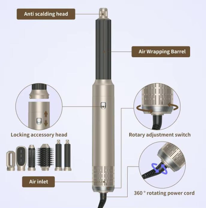 6 in 1 Professional 1000W Hair Styling Blow Tools Hair Dryer Brush Straightener Hot Comb Heatless Hair Curler for Home Salon