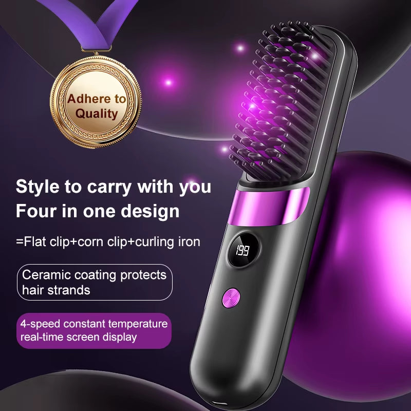 Portable Cordless Hair Straightener Brush