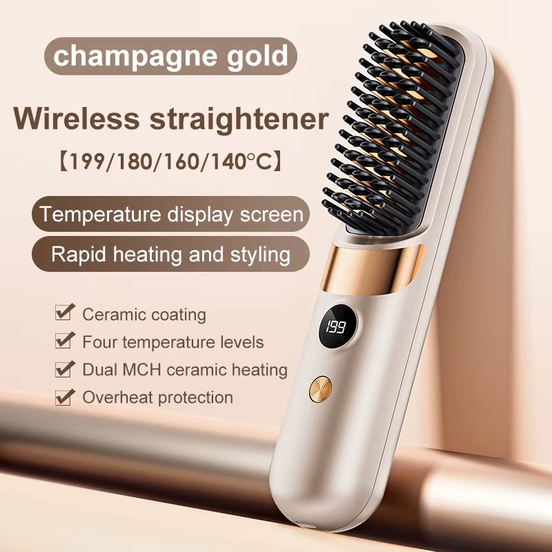 Portable Cordless Hair Straightener Brush