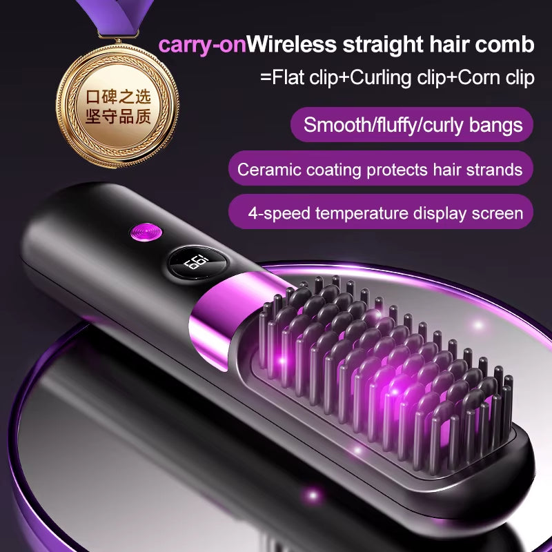 Portable Cordless Hair Straightener Brush